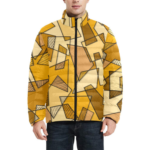 Mosaic Geometric Yellow Men's Padded Jacket - Image 3