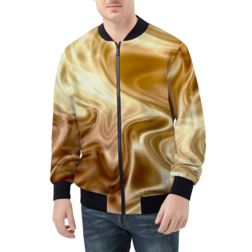 Elegant Luxury Gold Satin Bomber Jacket - Image 3