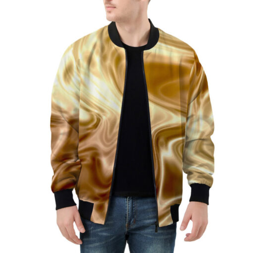 Elegant Luxury Gold Satin Bomber Jacket