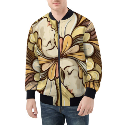 Multicolor Faces Art Bomber Jacket - Image 3