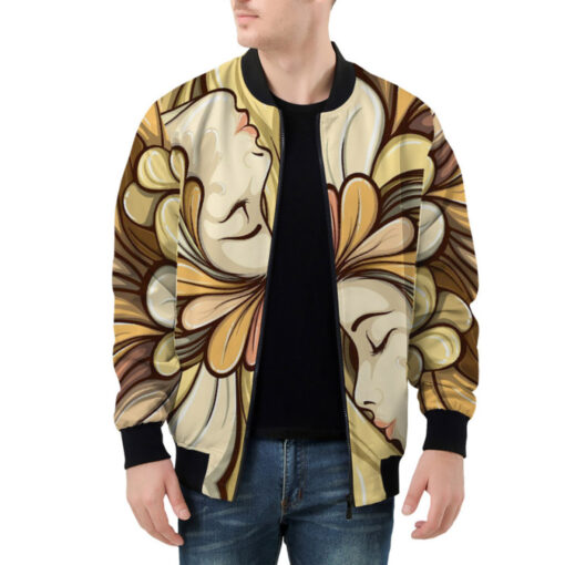 Multicolor Faces Art Bomber Jacket