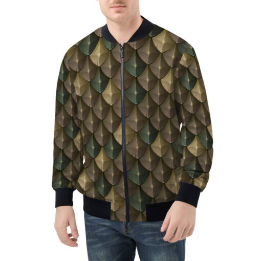 Brown Dragon Reptile Scale Bomber Jacket - Image 3