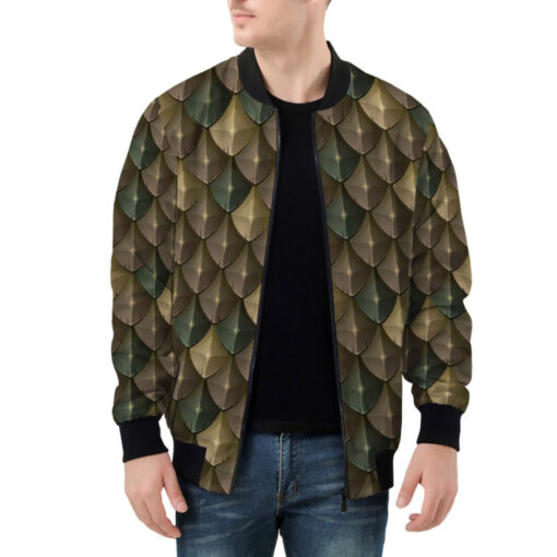 Brown Dragon Reptile Scale Bomber Jacket