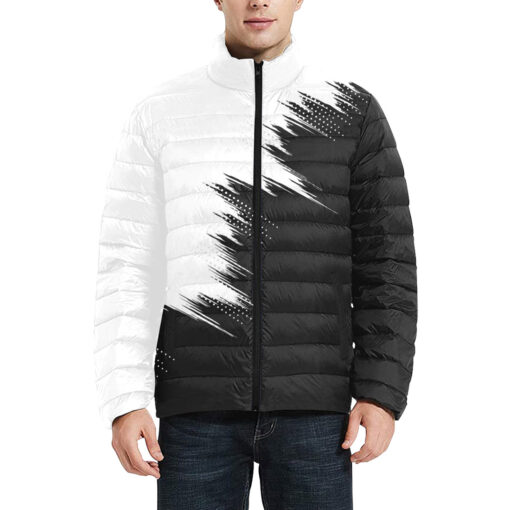 Black White Modern Grunge Men's Padded Jacket - Image 3