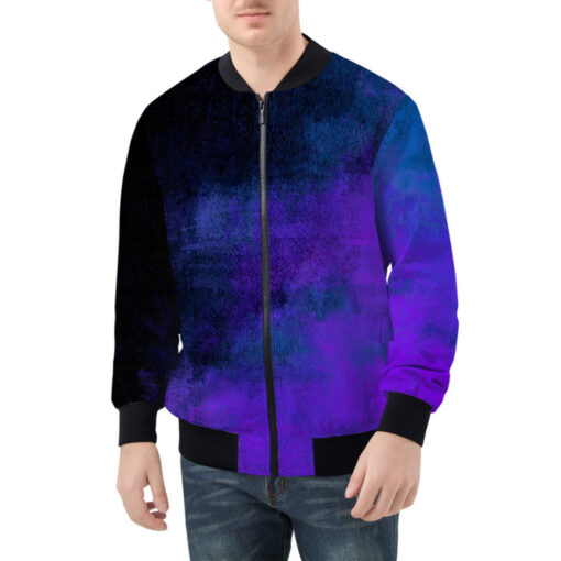 Abstract Blue Grunge Bomber Jacket - Image 3