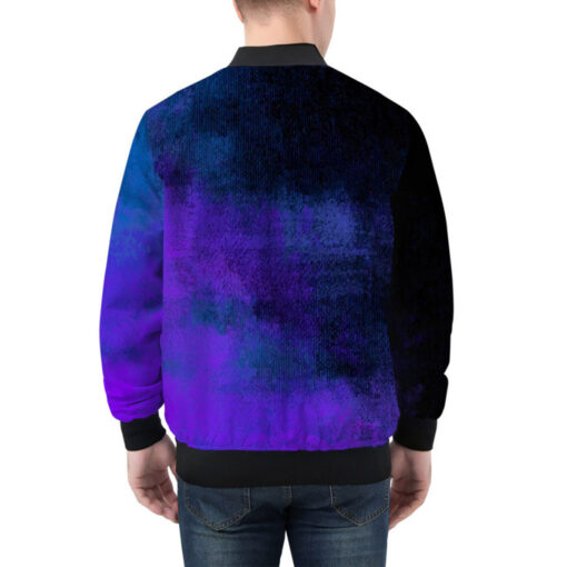 Abstract Blue Grunge Bomber Jacket - Image 2