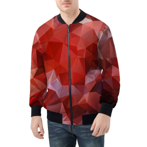 Polygonal Red Geometric Bomber Jacket - Image 3