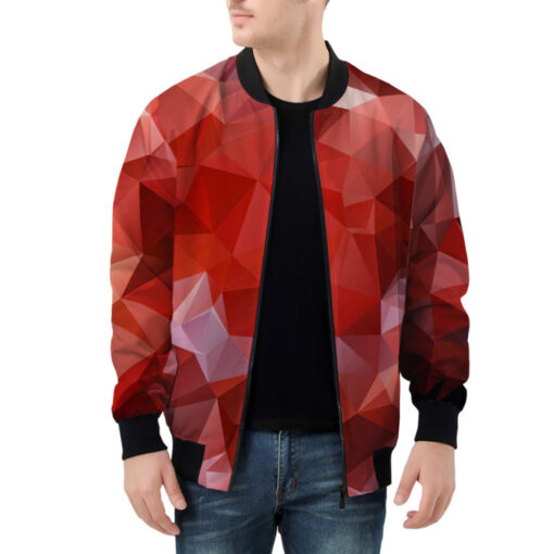 Polygonal Red Geometric Bomber Jacket