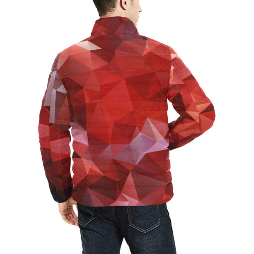 Polygonal Red Geometric Men's Padded Jacket - Image 4