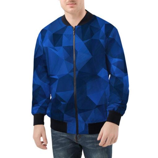 Polygonal Blue Geometric Bomber Jacket - Image 3