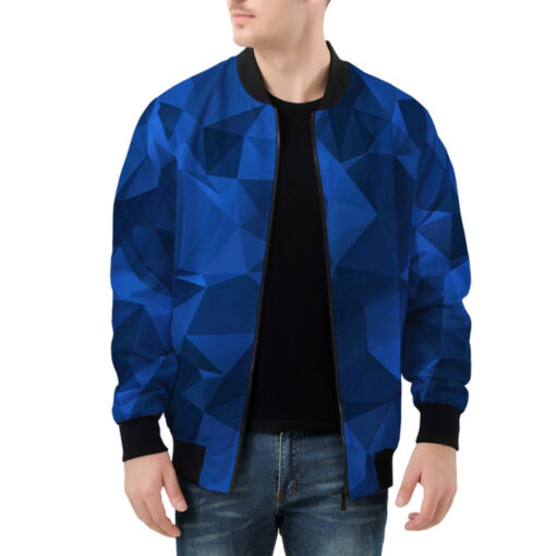 Polygonal Blue Geometric Bomber Jacket