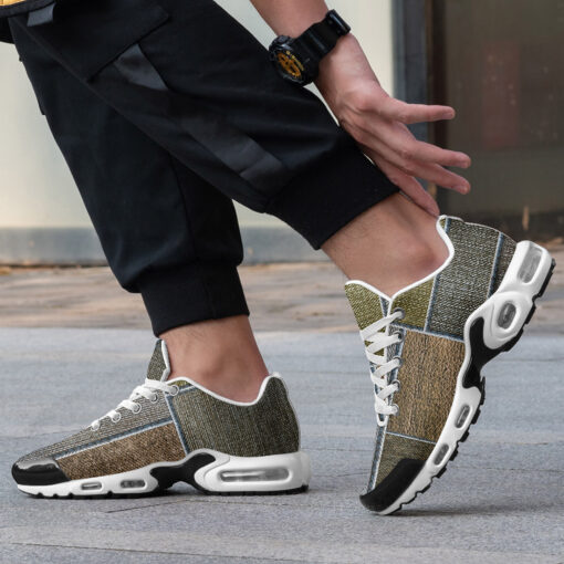 Brown Denim Patchwork Cushion Air Sneakers - Image 2