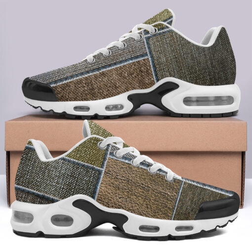 Brown Denim Patchwork Cushion Air Sneakers - Image 3