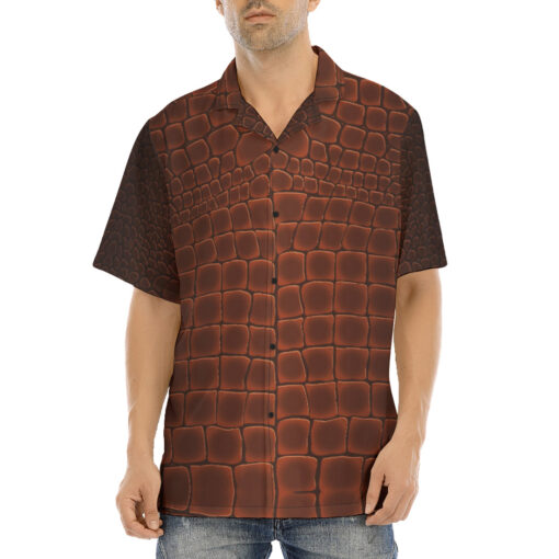 Brown Alligator Pattern Hawaiian Shirt