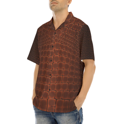 Brown Alligator Pattern Hawaiian Shirt - Image 3