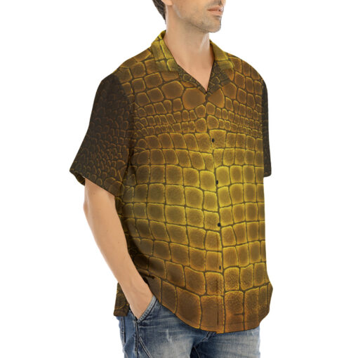 Golden Alligator Pattern Hawaiian Shirt - Image 2