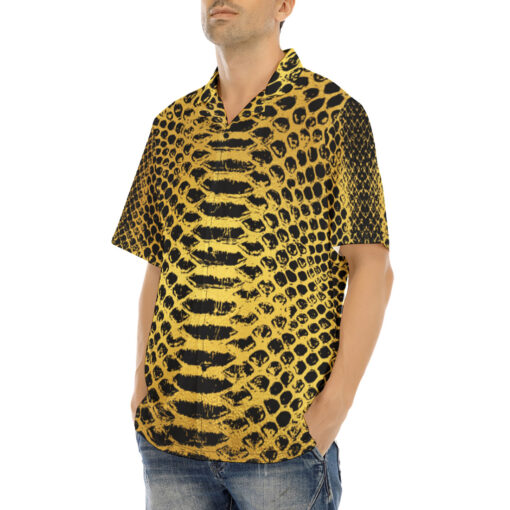 Golden Snake Scales Ornament Hawaiian Shirt - Image 3