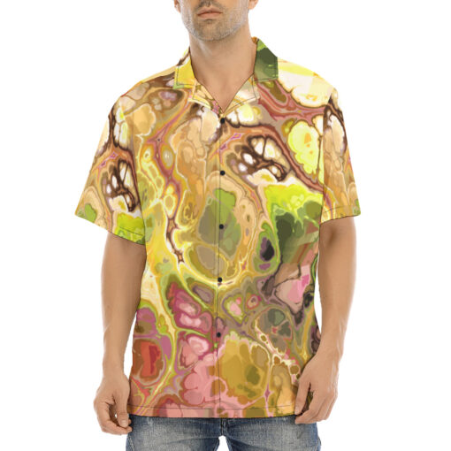 Abstract Gold Fluid Marble Hawaiian Shirt