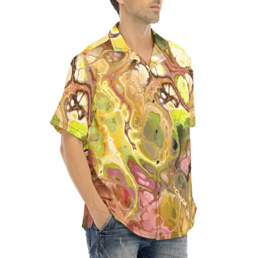 Abstract Gold Fluid Marble Hawaiian Shirt - Image 2