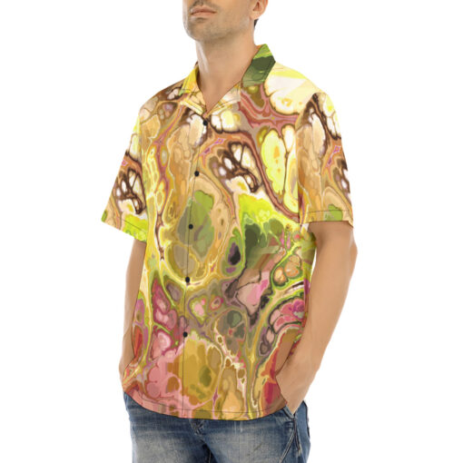 Abstract Gold Fluid Marble Hawaiian Shirt - Image 3