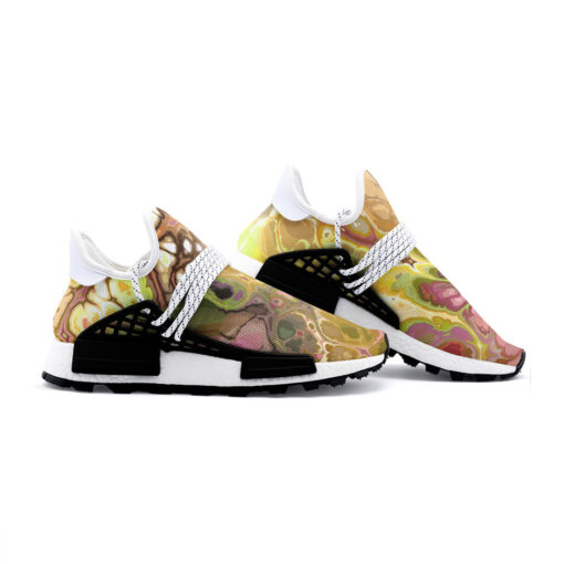 Abstract Gold Fluid Marble Mesh Sneakers - Image 3