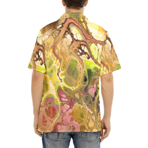 Abstract Gold Fluid Marble Hawaiian Shirt - Image 4