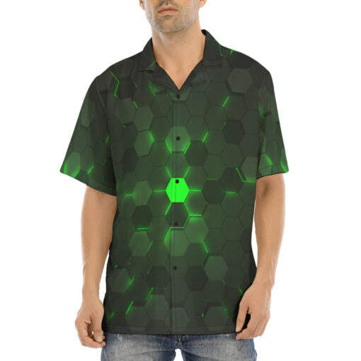 Green 3D Hexagon Tech Hawaiian Shirt