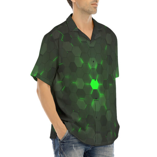 Green 3D Hexagon Tech Hawaiian Shirt - Image 2