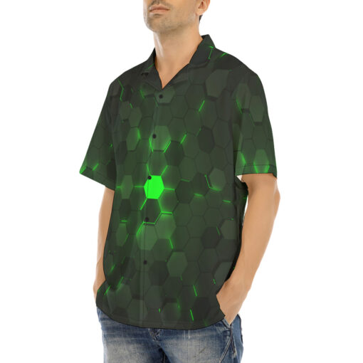 Green 3D Hexagon Tech Hawaiian Shirt - Image 3