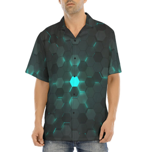 Blue 3D Hexagon Tech Hawaiian Shirt