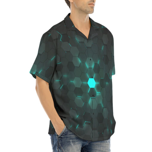 Blue 3D Hexagon Tech Hawaiian Shirt - Image 2