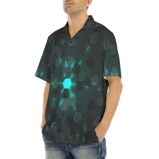 Blue 3D Hexagon Tech Hawaiian Shirt - Image 3