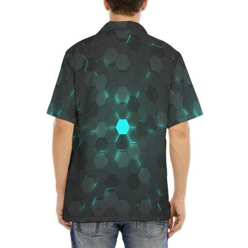 Blue 3D Hexagon Tech Hawaiian Shirt - Image 4