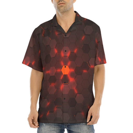 Red 3D Hexagon Tech Hawaiian Shirt