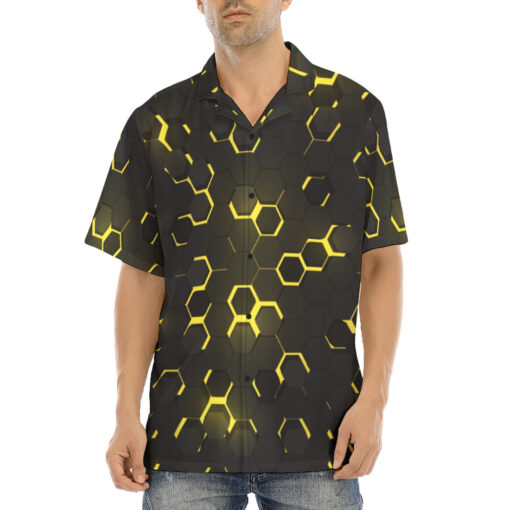 Yellow 3D Hexagon Tech Hawaiian Shirt