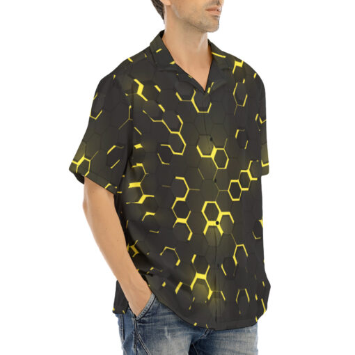 Yellow 3D Hexagon Tech Hawaiian Shirt - Image 2