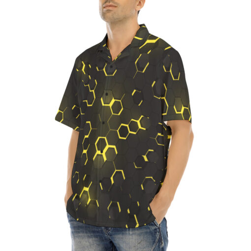 Yellow 3D Hexagon Tech Hawaiian Shirt - Image 3