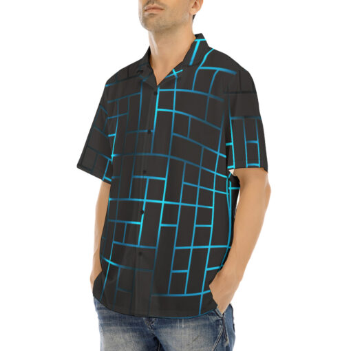 Hi-Tech Blue Illuminate Squares Hawaiian Shirt - Image 3