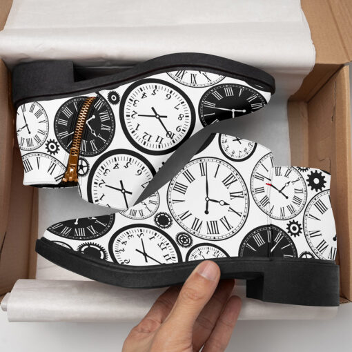 Black and White Clocks Fashion Boots